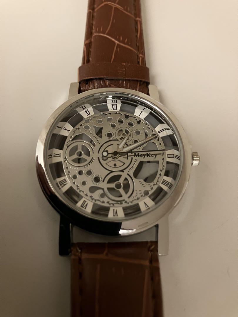 New MayKey Skeleton Watch Brown Leather
