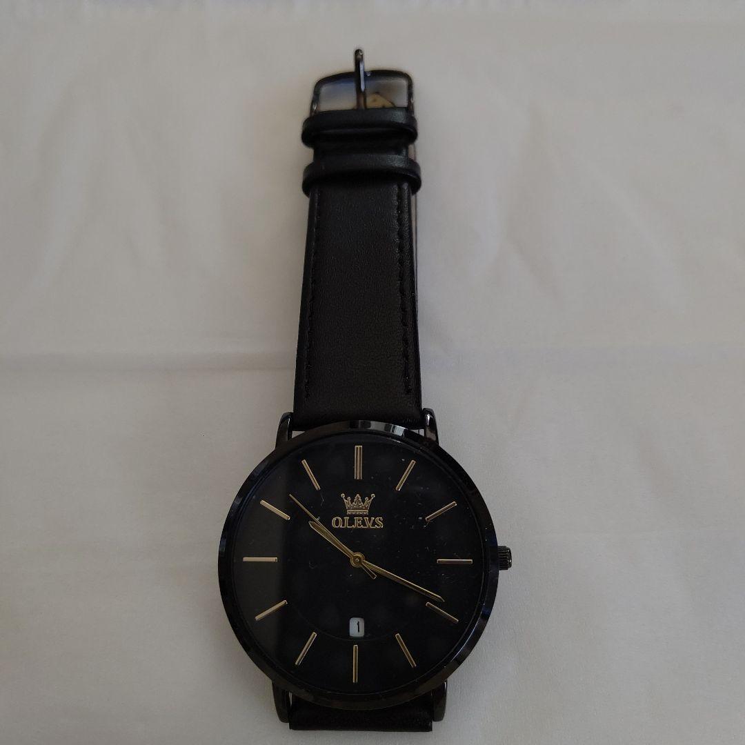 OLEVS Black Leather Watch