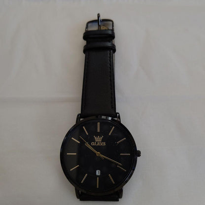 OLEVS Black Leather Watch