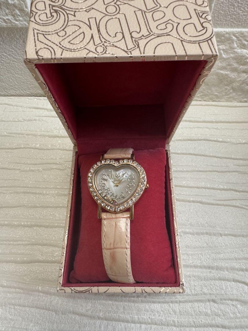 Barbie Heart-Shaped Stone Pink Leather Watch Barbie
