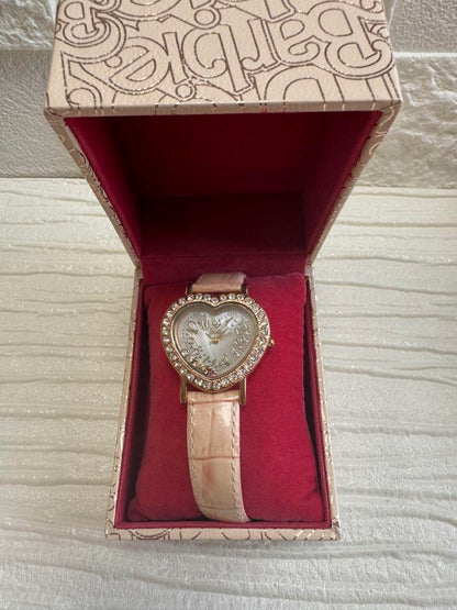 Barbie Heart-Shaped Stone Pink Leather Watch Barbie