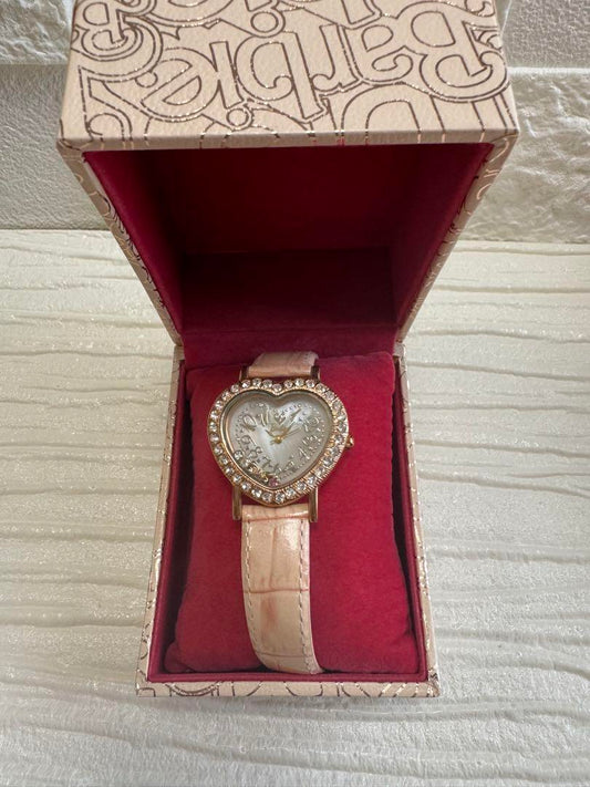 Barbie Heart-Shaped Stone Pink Leather Watch Barbie