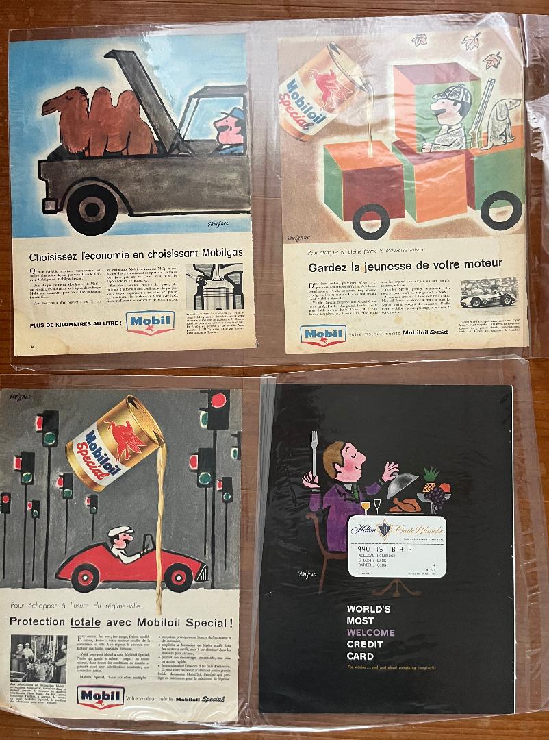 SAVIGNAC Savignac Mobil 1 Illustration Advertisement 1950s 4-Piece