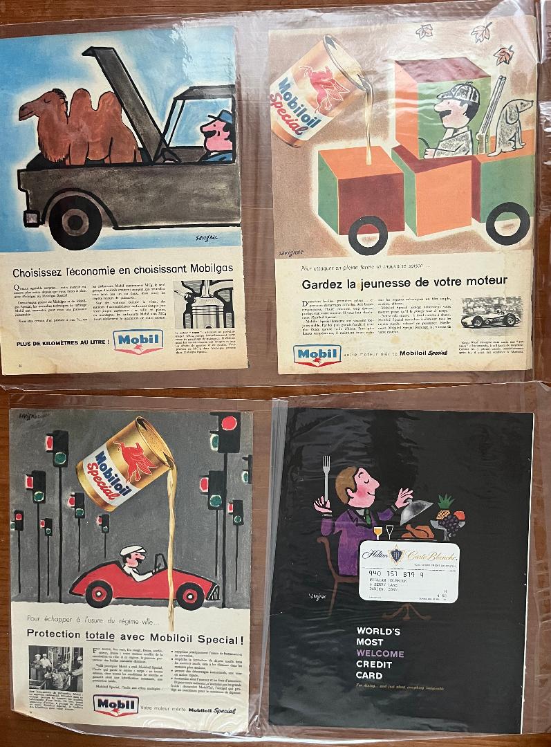 SAVIGNAC Savignac Mobil 1 Illustration Advertisement 1950s 4-Piece