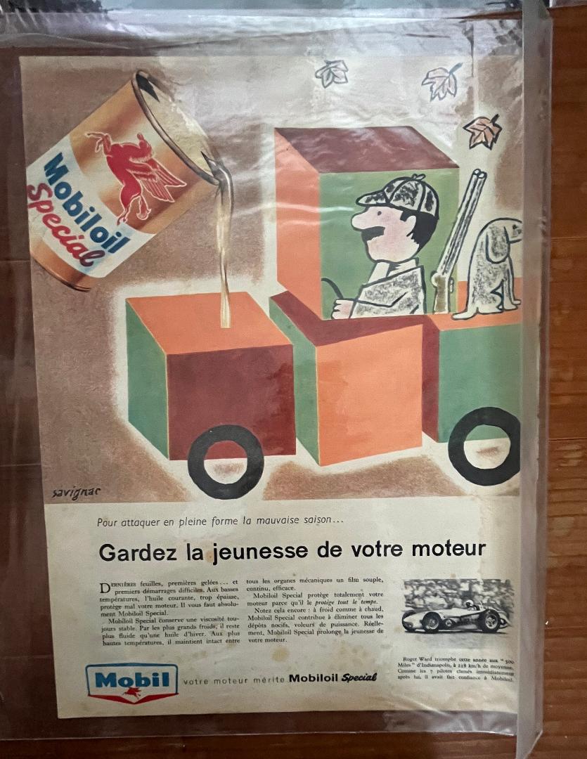 SAVIGNAC Savignac Mobil 1 Illustration Advertisement 1950s 4-Piece