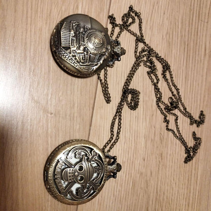 Steampunk-style Pocket Watch 2-set, Animated Work, Pirate King, Train Enthusiast