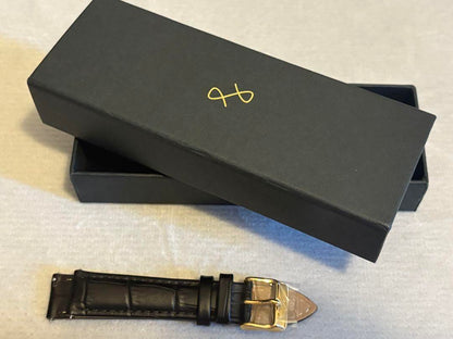 BLACK CROCODILE LEATHER STRAP WITH PIN BUCKLE