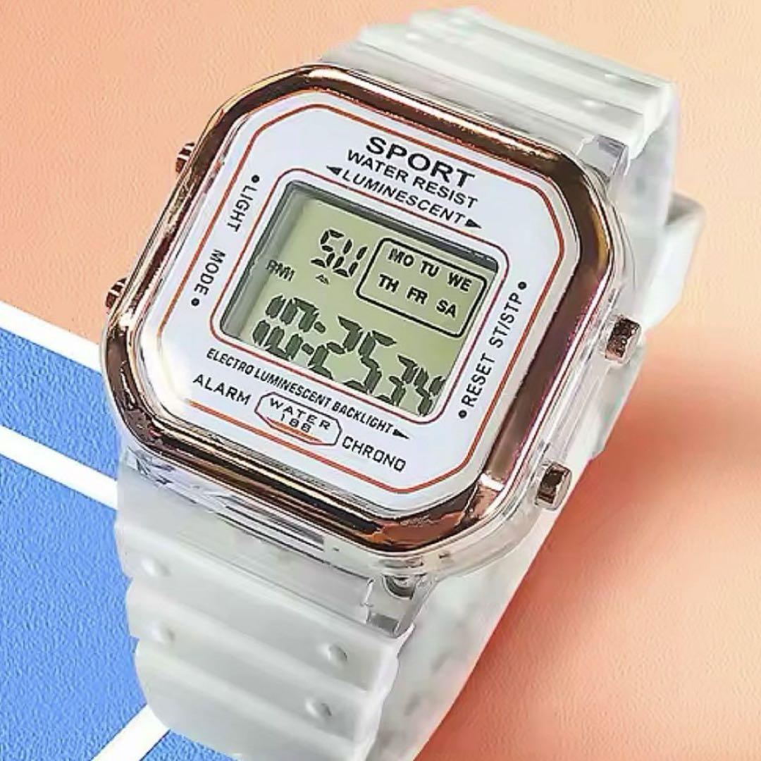 New Unworn Digital Sports Watch Multi-function Men's Women's White