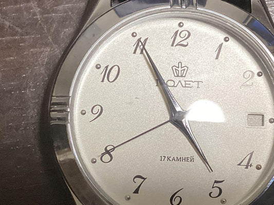 POLJOT Poliotte Hand-Wound Watch Silver Dial Leather Strap