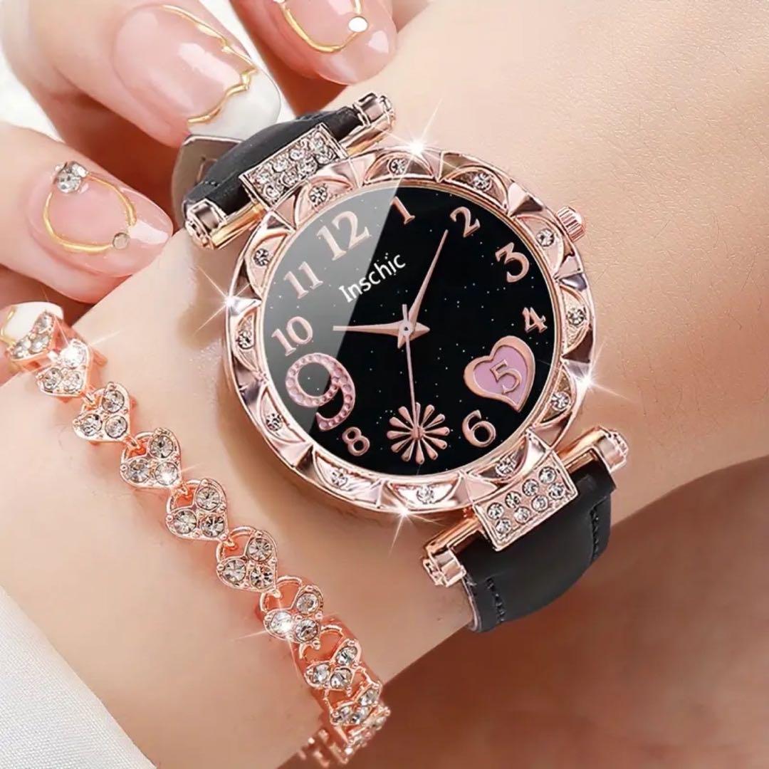 LAST 1 Love Heart Watch and Bracelet Set Pink 2 Pieces Ladies