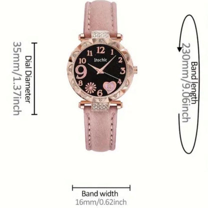 LAST 1 Love Heart Watch and Bracelet Set Pink 2 Pieces Ladies