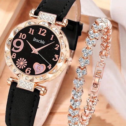 LAST 1 Love Heart Watch and Bracelet Set Pink 2 Pieces Ladies