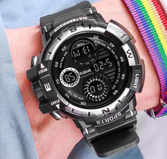 Unisex Digital Watch with Multiple Functions Silver/Black