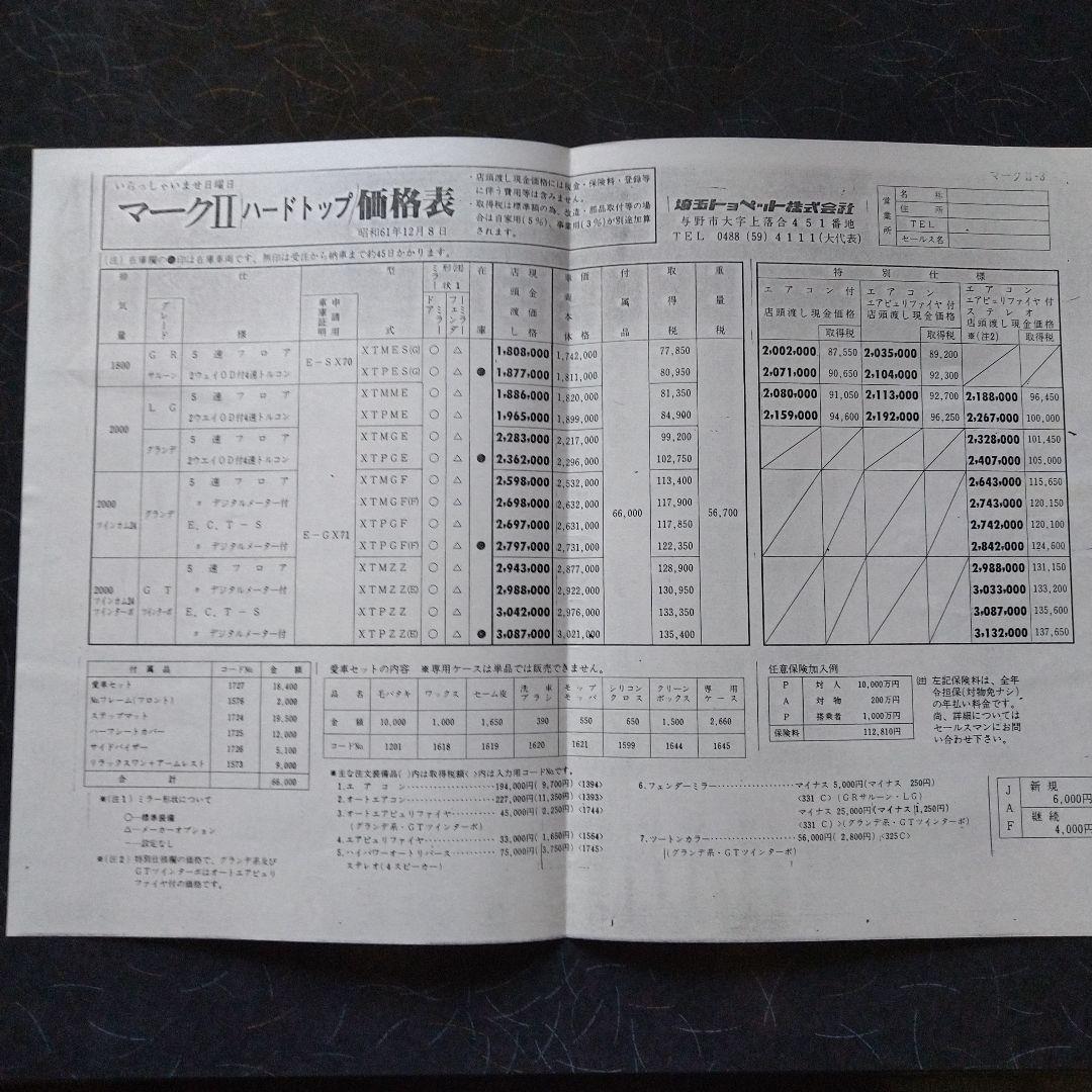 Toyota MARK II 1987 Catalog Price List