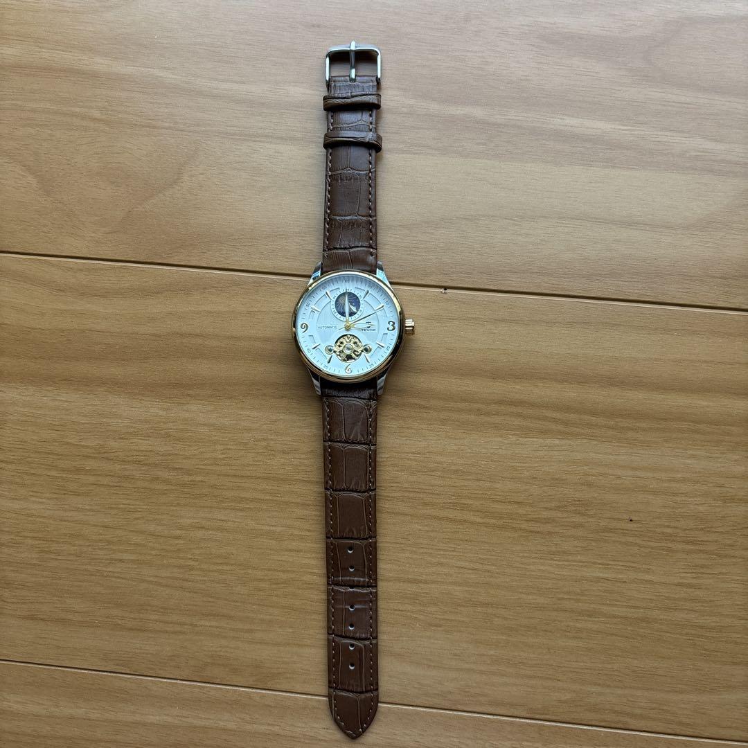TEVISE Automatic Winding Mechanical Watch Men's Watch Gray Brown Strap