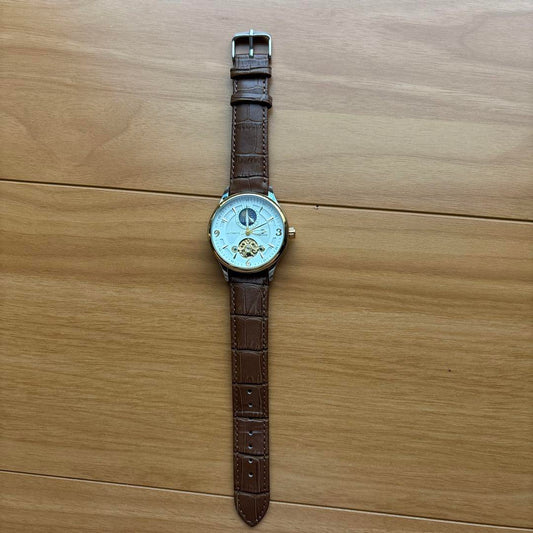 TEVISE Automatic Winding Mechanical Watch Men's Watch Gray Brown Strap