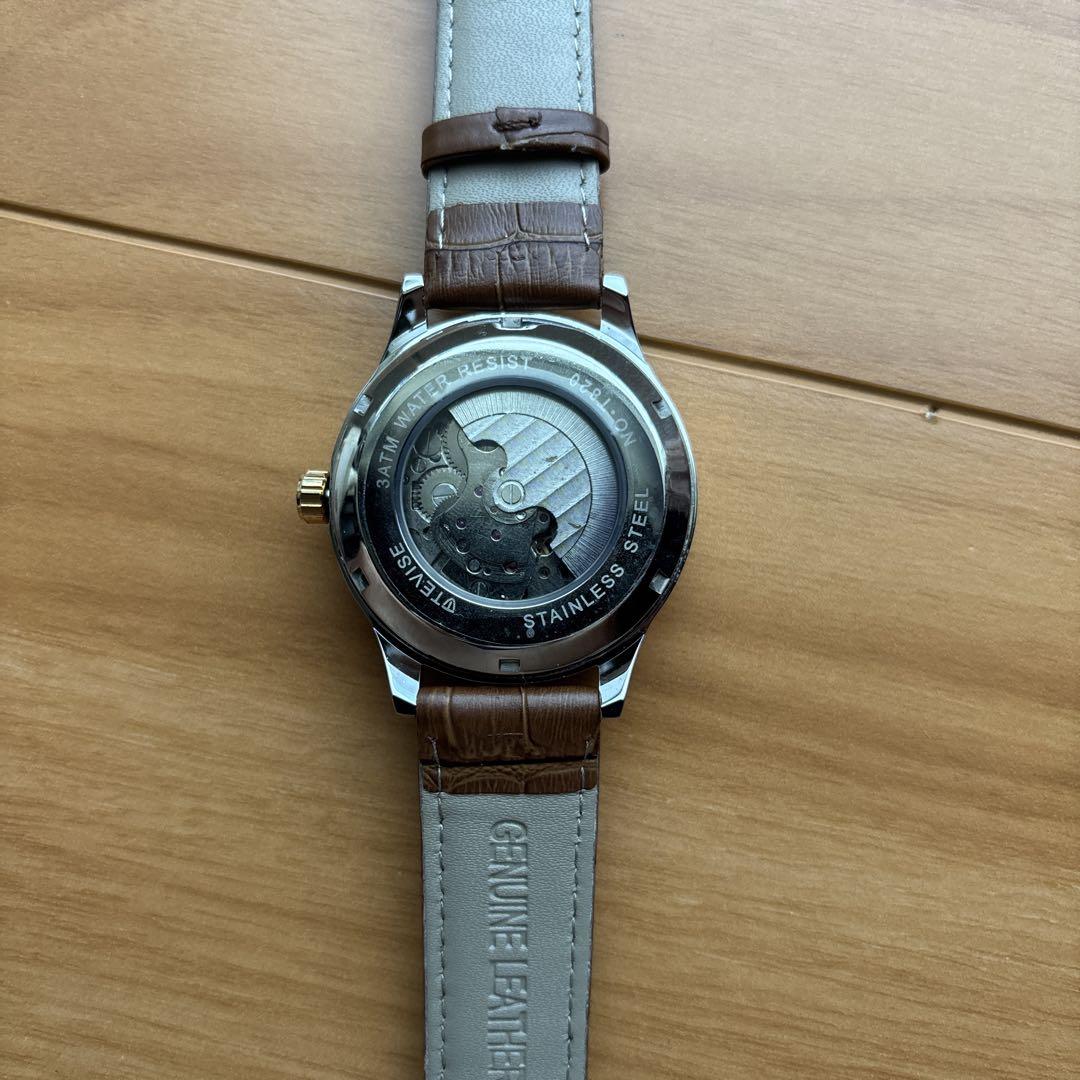 TEVISE Automatic Winding Mechanical Watch Men's Watch Gray Brown Strap