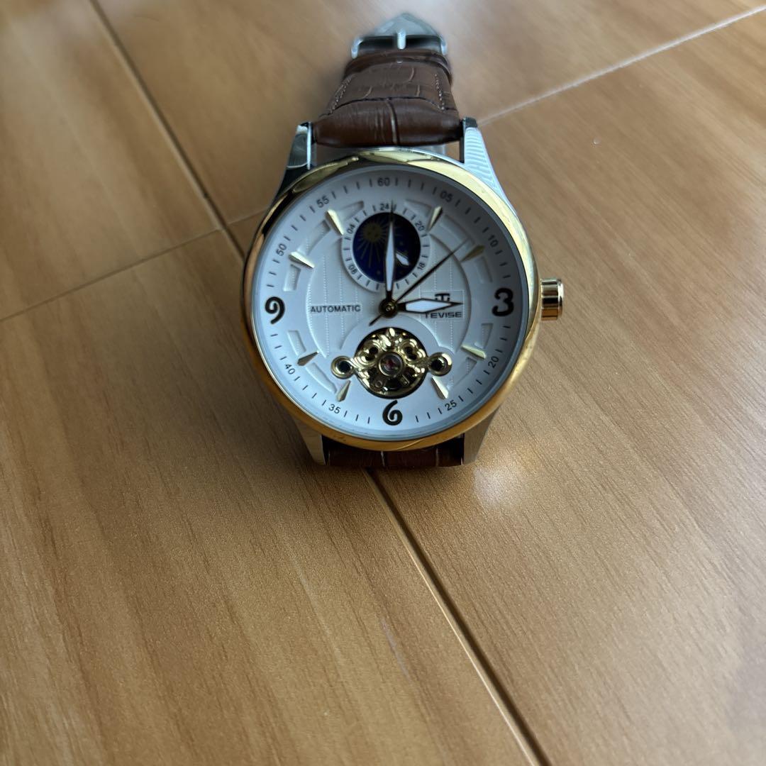TEVISE Automatic Winding Mechanical Watch Men's Watch Gray Brown Strap