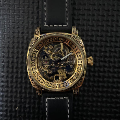 New Skeleton Winding Watch Gold Case