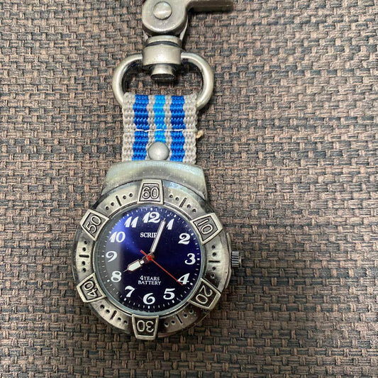 Battery-Powered JARIS Pocket Watch Blue Hooked Watch 4cm Height 11.5cm