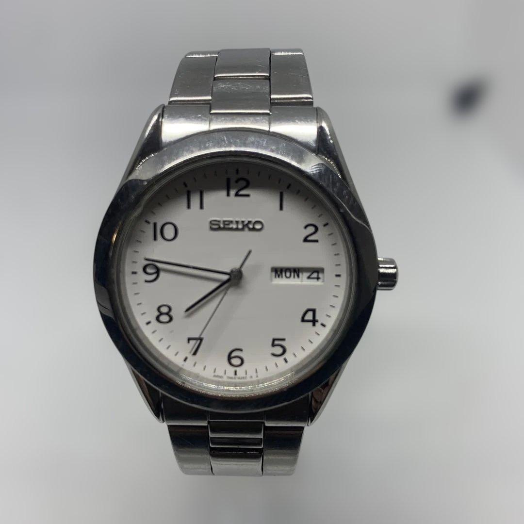 SEIKO 7N43 9080 Men's Quartz Watch Silver Stainless Steel Band White Dial