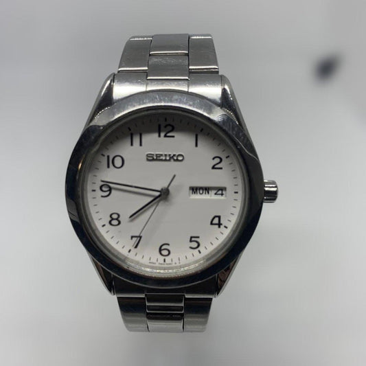 SEIKO 7N43 9080 Men's Quartz Watch Silver Stainless Steel Band White Dial
