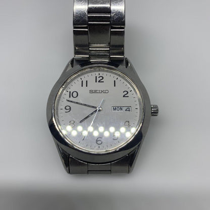 SEIKO 7N43 9080 Men's Quartz Watch Silver Stainless Steel Band White Dial