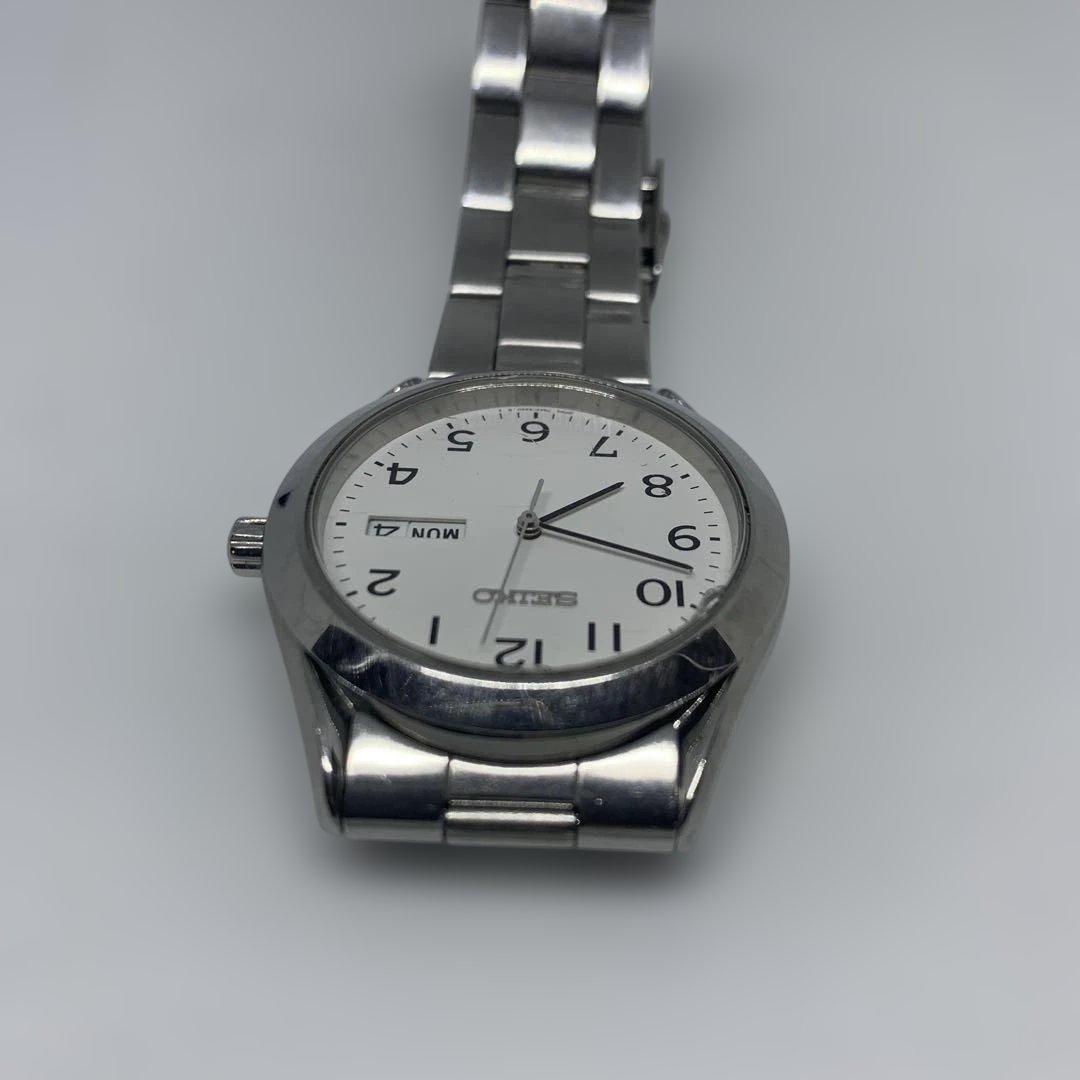 SEIKO 7N43 9080 Men's Quartz Watch Silver Stainless Steel Band White Dial