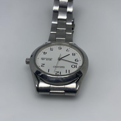 SEIKO 7N43 9080 Men's Quartz Watch Silver Stainless Steel Band White Dial