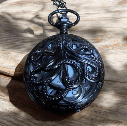 Octopus Pocket Watch Black New Unworn Necklace Unique Tako