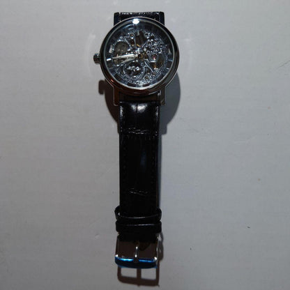 Leather Strap Watch with Transparent Dial