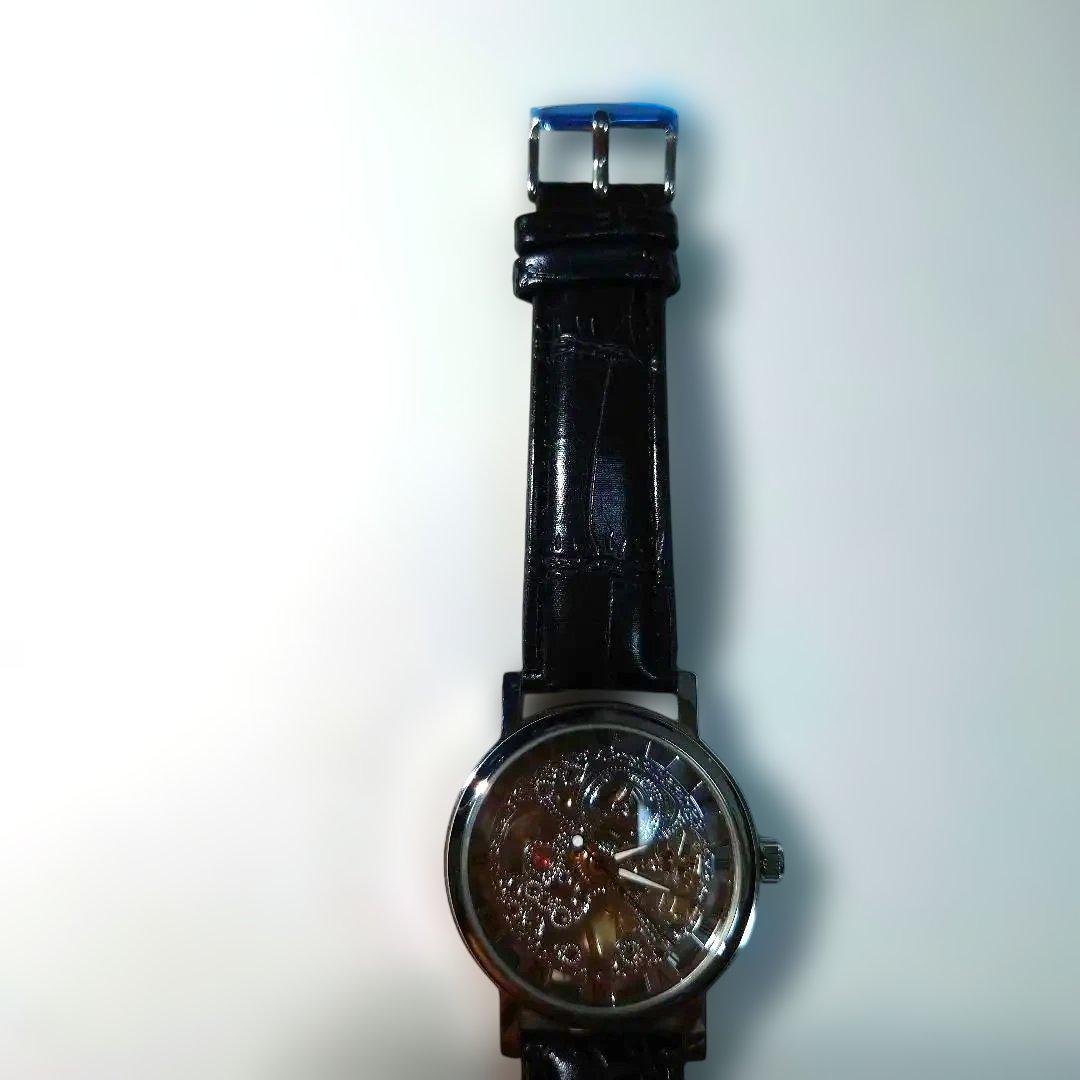 Leather Strap Watch with Transparent Dial