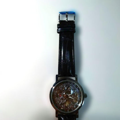 Leather Strap Watch with Transparent Dial