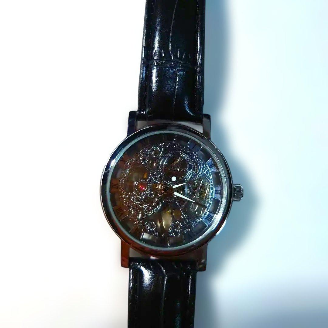 Leather Strap Watch with Transparent Dial