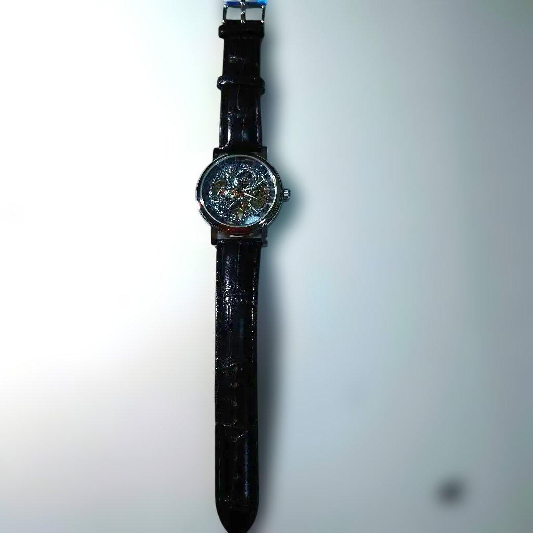 Leather Strap Watch with Transparent Dial