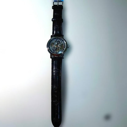 Leather Strap Watch with Transparent Dial