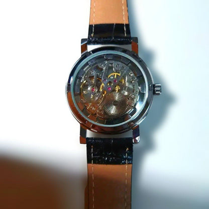 Leather Strap Watch with Transparent Dial