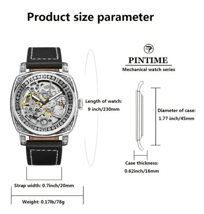 New PINTIME Automatic Winding Watch with Skeleton Dial