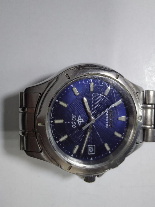 Blue Dial Stainless Steel SEIKO iNETIC SQ 50 Skeleton