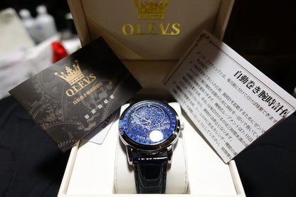 OLEVS 9923 Measures Time with Starry Sky Movement, Reverse Skeleton Automatic Winding with D-Back