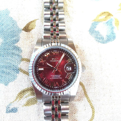 Ladies' Technos Digital Wristwatch One-Touch On/Off Burgundy Color