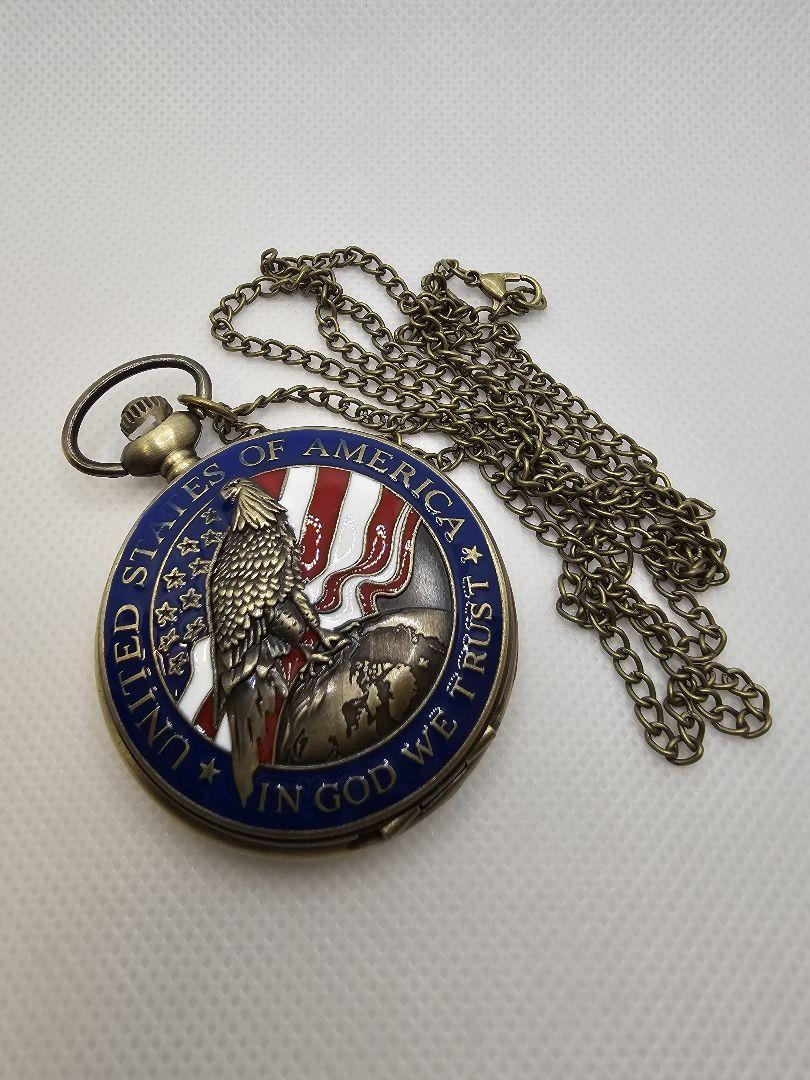 Unused Item Pocket Watch Quartz Eagle White Dial Running