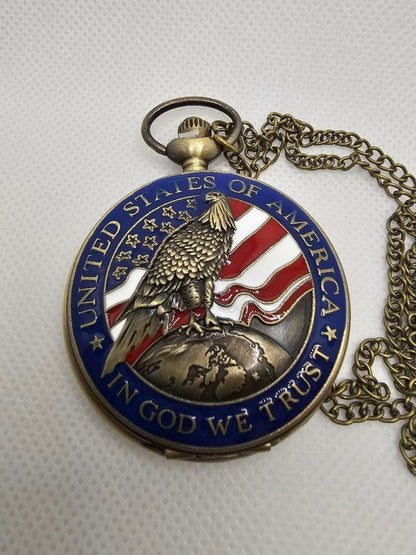 Unused Item Pocket Watch Quartz Eagle White Dial Running