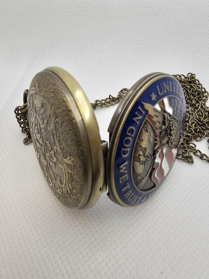 Unused Item Pocket Watch Quartz Eagle White Dial Running