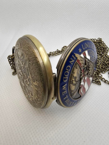 Unused Item Pocket Watch Quartz Eagle White Dial Running