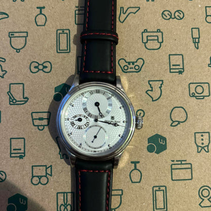 Automatic Winding Watch White Dial Black Leather