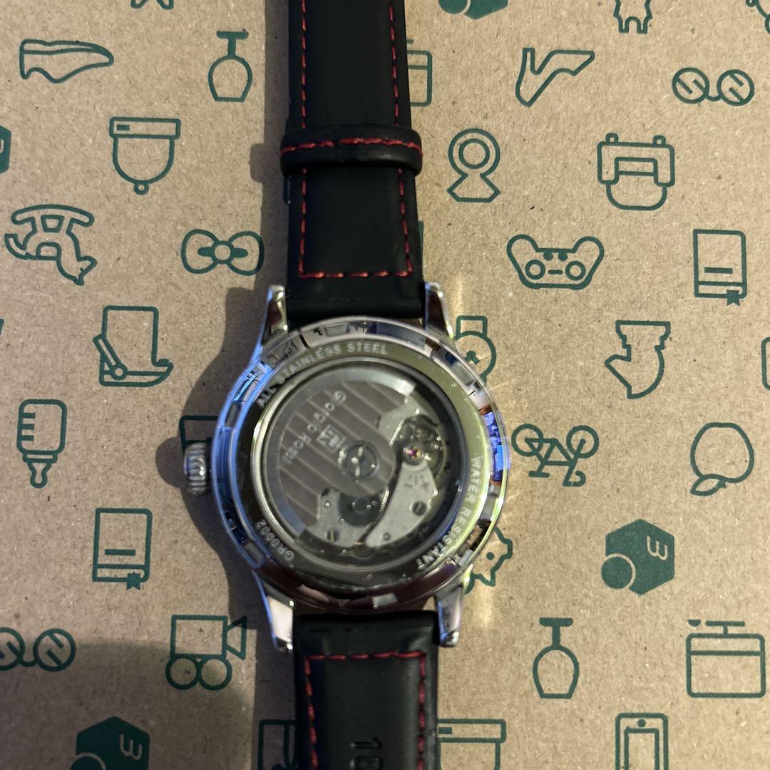 Automatic Winding Watch White Dial Black Leather