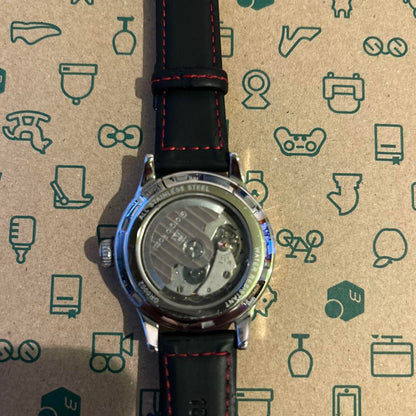 Automatic Winding Watch White Dial Black Leather