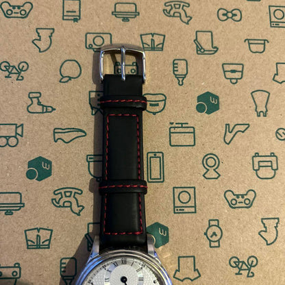 Automatic Winding Watch White Dial Black Leather