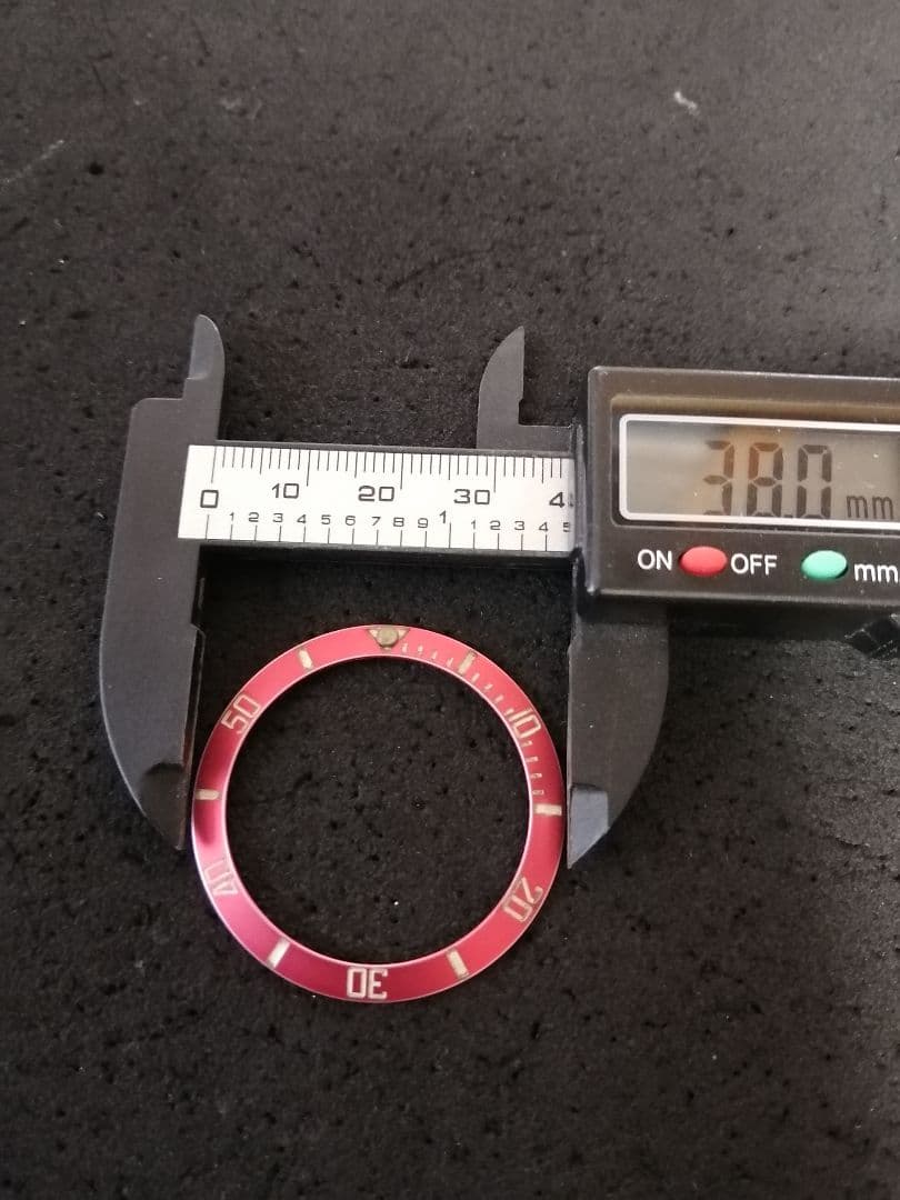 38mm Red Aluminum Bezel with Aging Patina Seiko Mod